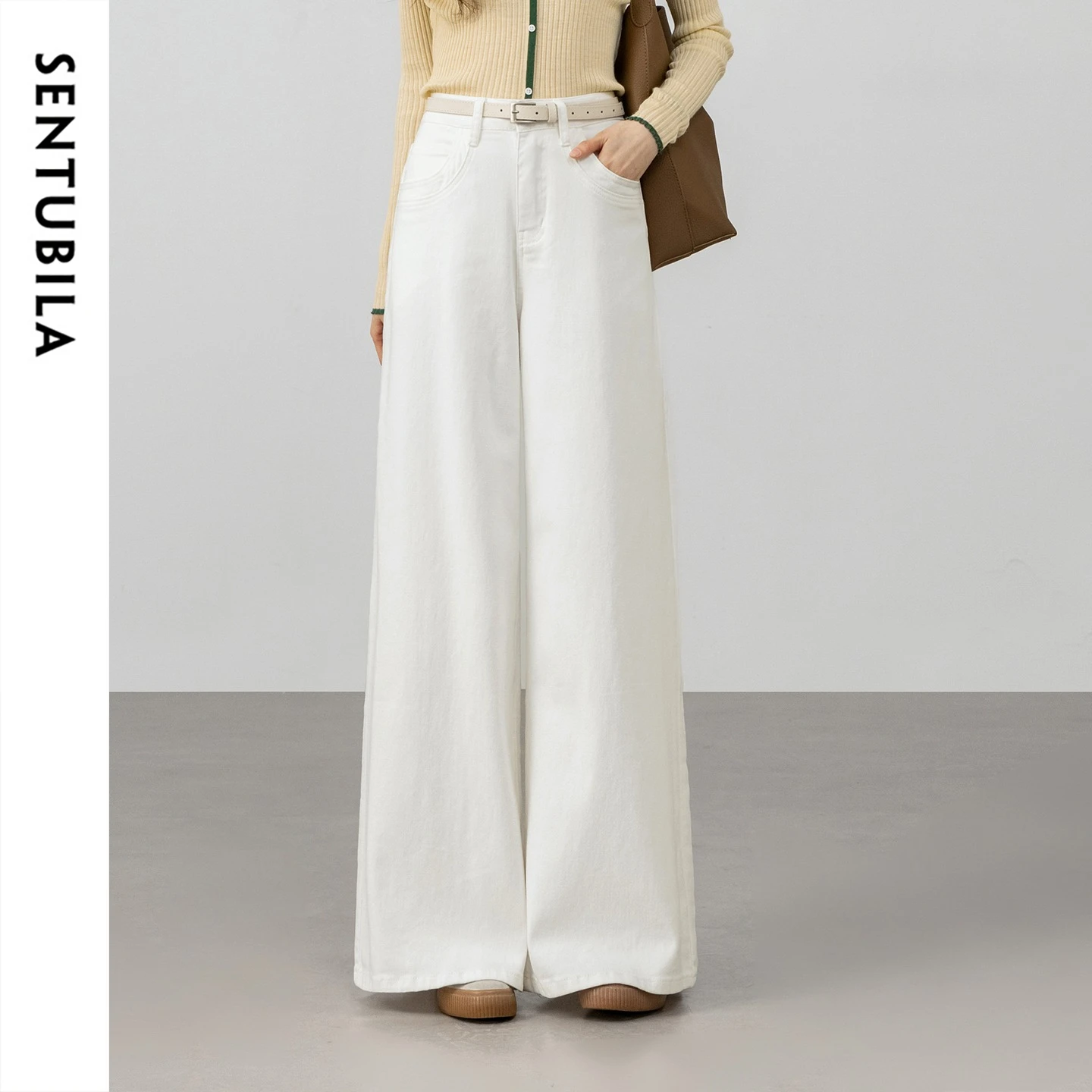 

SENTUBILA Women's Jeans High Waist Wide Leg Trousers 2026 Spring New 98.9% Cotton Non-Fade Denim Pants Woman Clothes W61ND6021