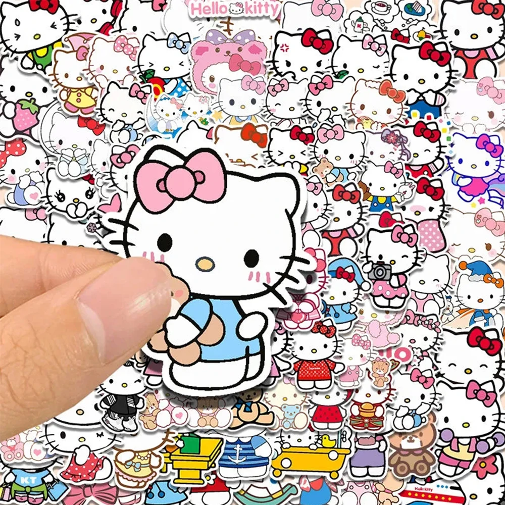 10/30/50/100 pçs bonito sanrio olá kitty adesivos dos desenhos animados kawaii meninas decalques diy portátil papelaria telefone adesivo para