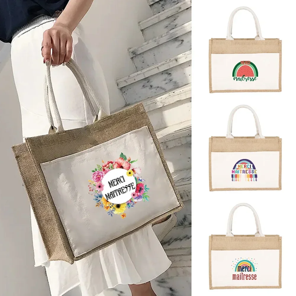 

Shopper bags Large Capacity Picnic Bag Women's Tote Bag Reusable Linen Shoulder Bag Supermarket Shoppin Bags