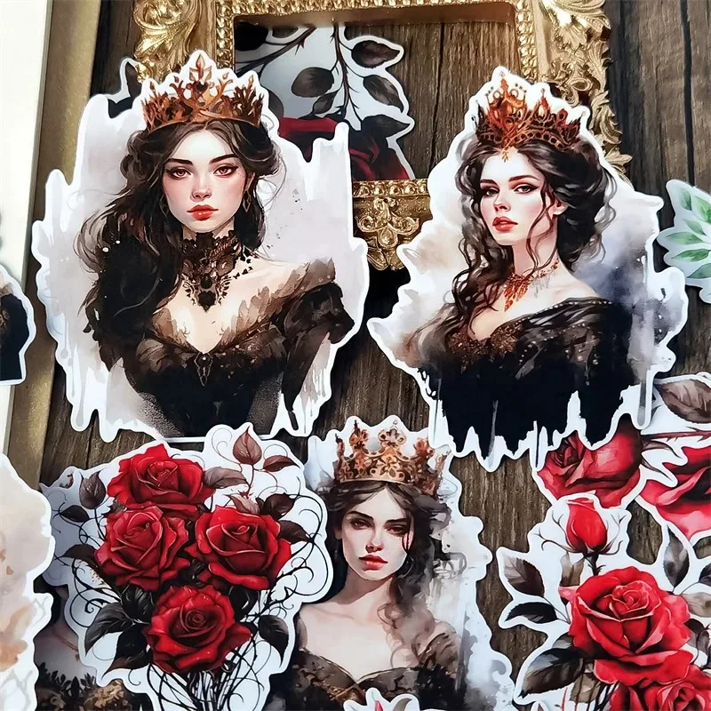 13pcs Cute Red Rose Black Gift Skirt Girl Sticker Character Pattern Decorative  Book Student Label Toy Decoration Clip Art