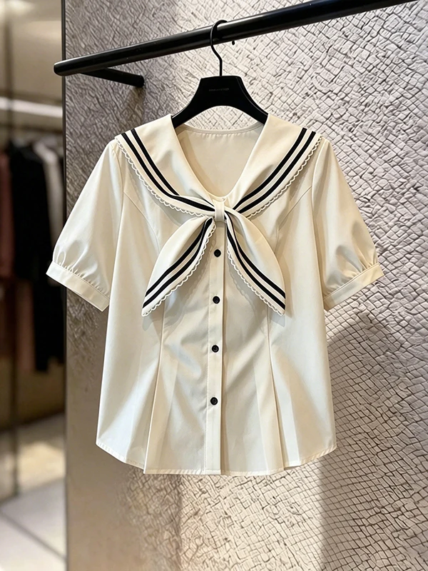 

Рубашка с коротким рукавом и воротником-стойкой для женщин больших размеров, в стиле Sweet and Spicy Street Style, летняя новинка, корейская мода.