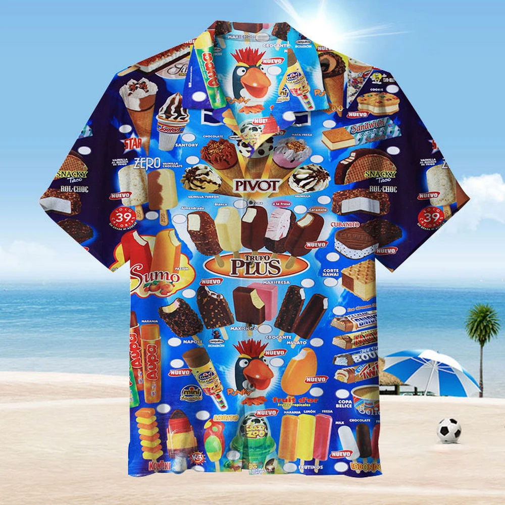 2024 Hawaiian Shirt For Men Summer Ice Cream T-Shirt Beach Prints Short Sleeved Shirt Tops Casual Original Design Men\'s Clothes