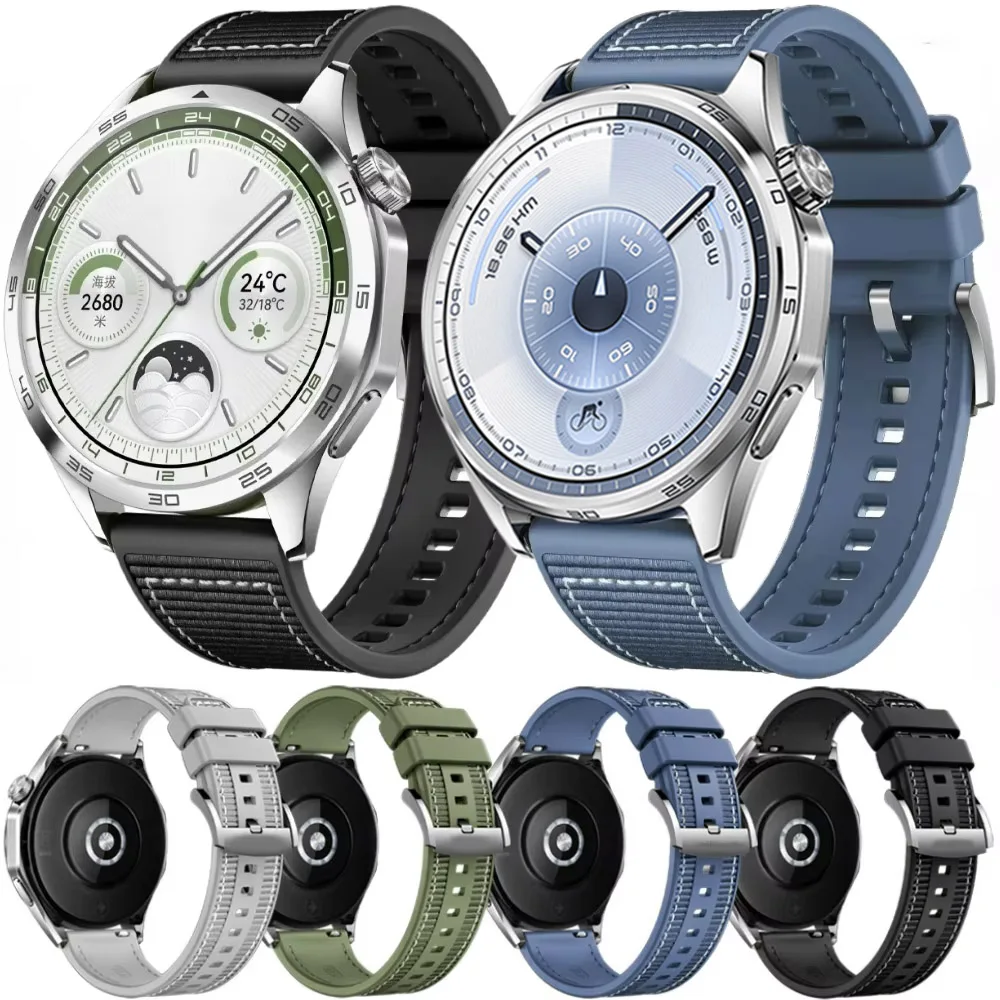 

22mm Watch Strap for Huawei Watch GT4/5/6 46mm Composite Braided Nylon Silicone Wristband for Huawei Watch 4/3/GT6 Pro Bracelet