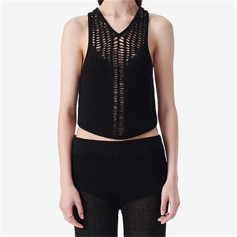 

Women's vest New elastic knitted slim fit sleeveless top for summer 2025 cotton linen blended V-neck Tank top Women's t-shirt