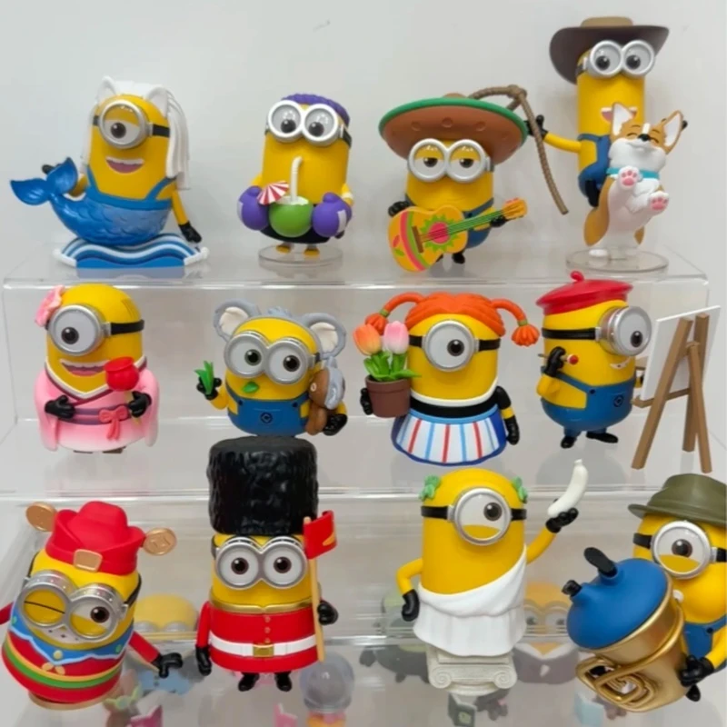 

Genuine Pop Mart Minions Bello World Series Blind Box Kawaii Anime Figure Desktop Decor Mystery Box Fans Customzied Toy Gift