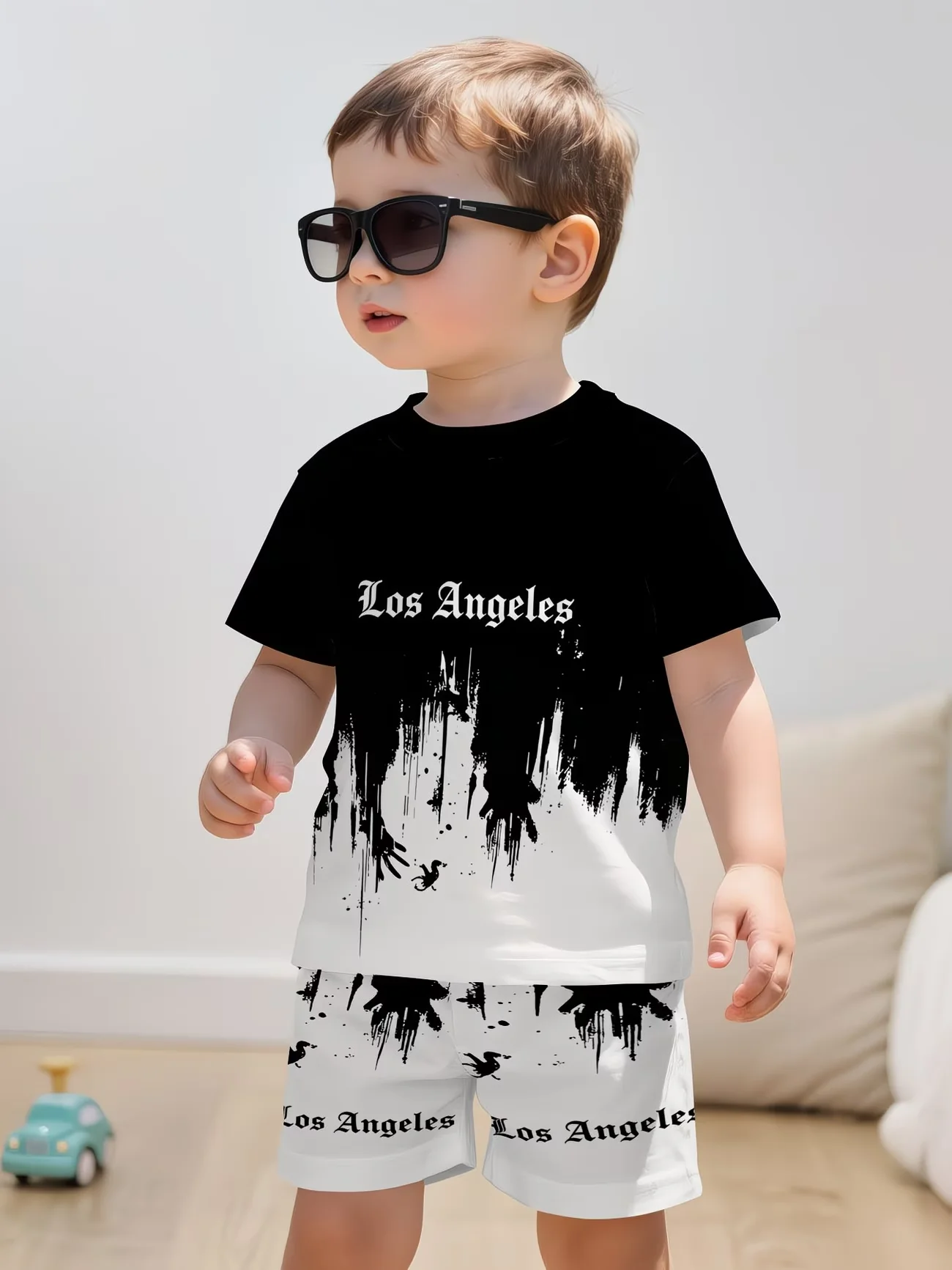 New New summer splatter graffiti print top + matching shorts: children's casual streetwear. - Aliexpress Deal