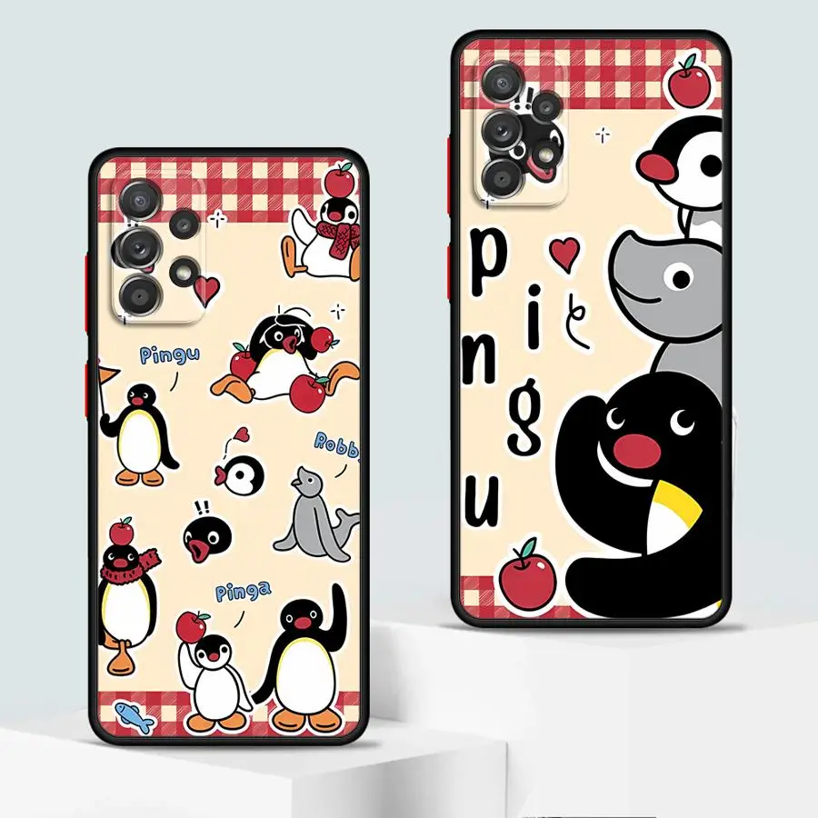 Capa macia caso de telefone para samsung galaxy a22 a23 a25 a26 a32 a73 a56 a21 a52 a71 a31 a72 a36 quente ins bonito dos desenhos animados p-ingu
