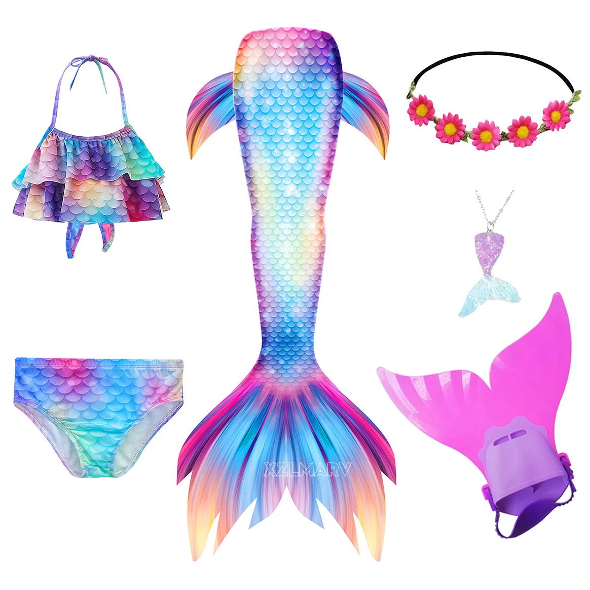 Kids Mermaid Tail for Girls Swimsuit Children the Little Mermaid Costume Cosplay Beach Bikini Clothes Bathing Suit for Swimming