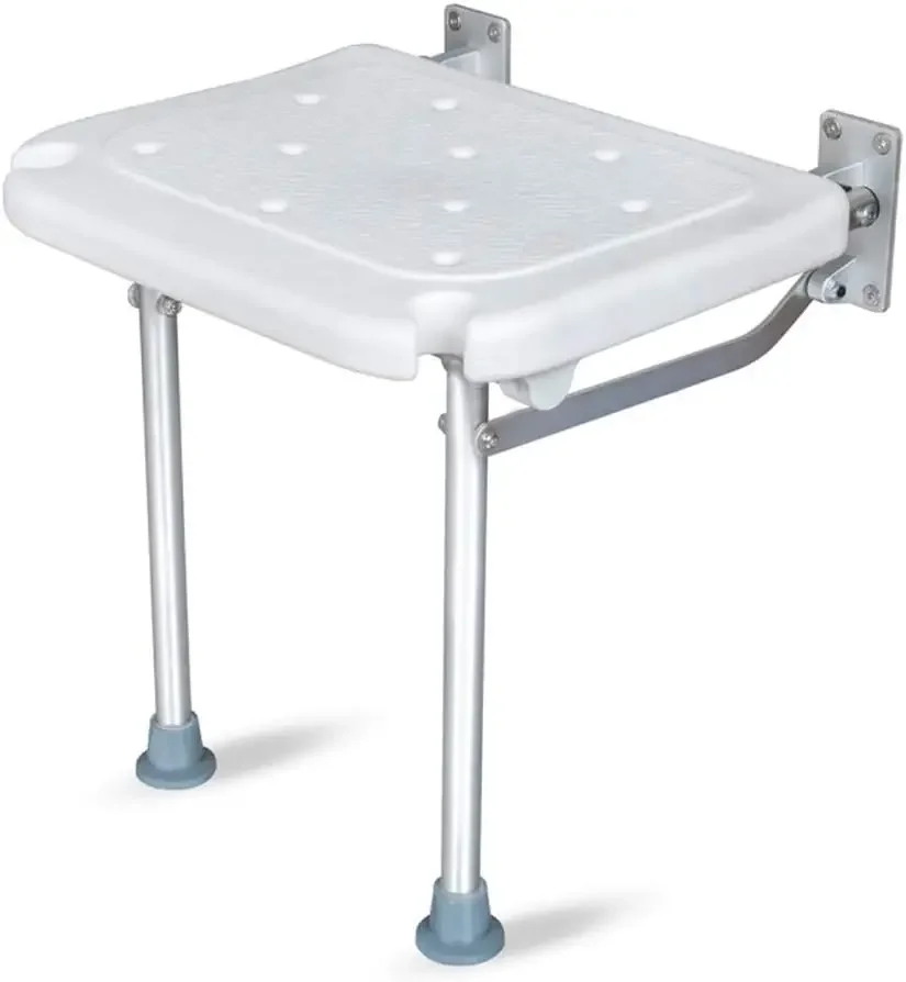 Shower Seat, Folding Bath Seat, Flip-Up Screw-in Wall Mounted Bathroom Chair Stool with Feet Drainage Holes Apple Slot