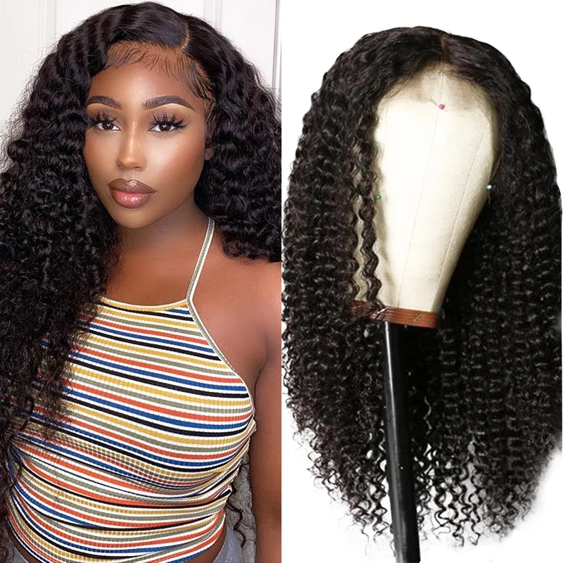 13x4 Jerry Curly Lace Front Wig Deep Kinky Curly Human Hair Wigs Brazilian Transparent Lace Black Wig For Women