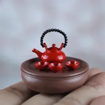 Doll House Mini Teacup Set Miniature Shelf Table Bowl Fired Cartoon Teapot Ceramic Toy Model of Children\'s Home Tea Set