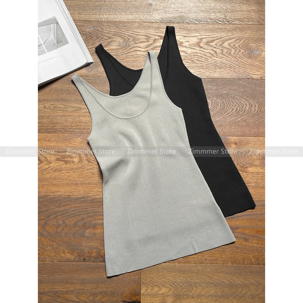 2024 Spring New Simple and Versatile U-neck Slim Fit Knitted Camisole Top for Women