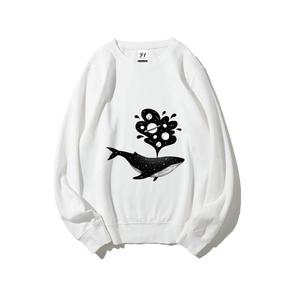 Whale Galaxy Sweatshirt Celestial Print Autumn Winter Casual Loose Long Sleeved Relaxing Mystic Cool Comfortable Cloth Tops