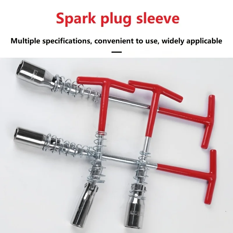 Universal Spark Plug Socket Wrench Set with T-Handle Durable CR-V Steel High Torque round Head for Car & Motorcycle Maintenance
