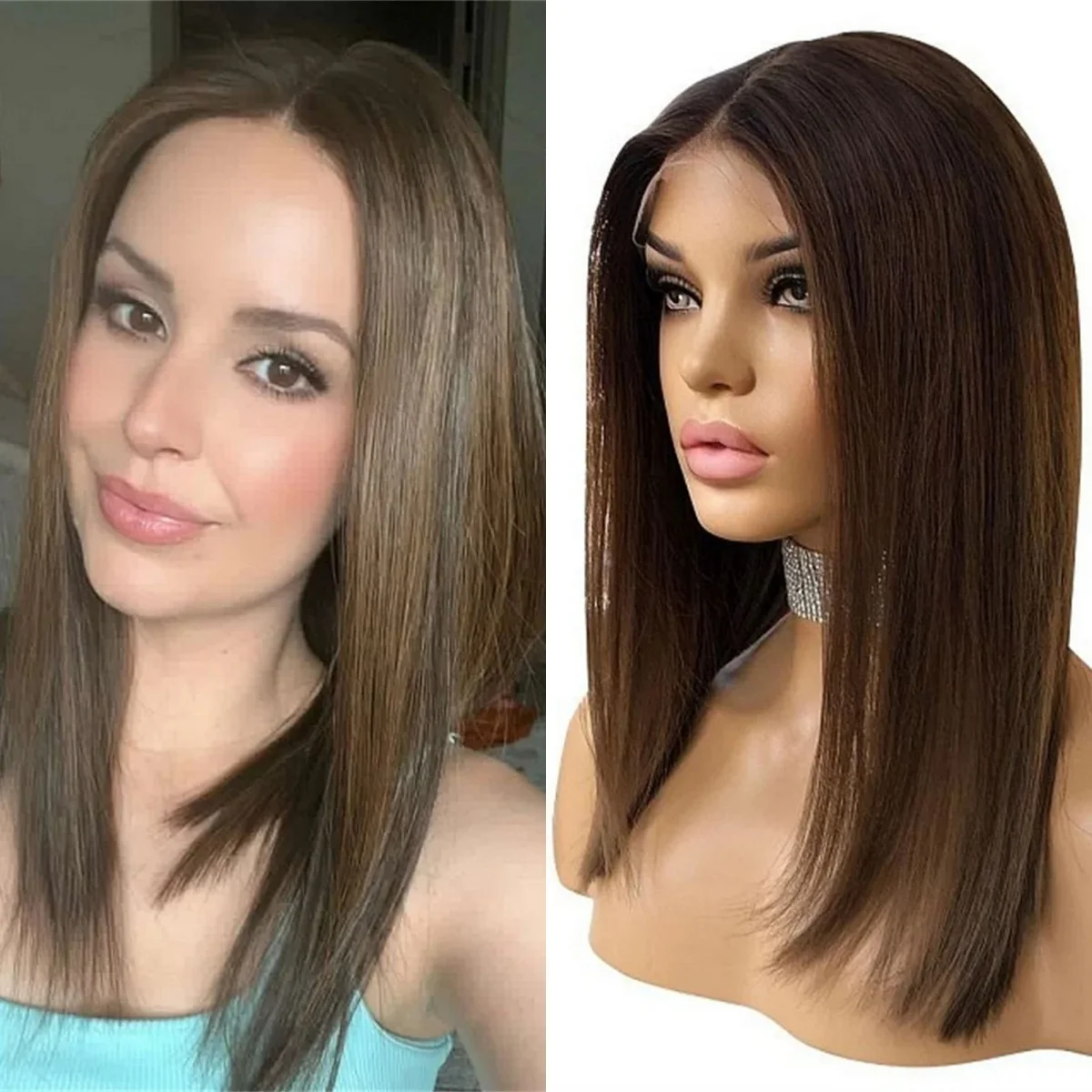 

Straight Wig 13x4 Ombre Brown Blonde Synthetic Lace Front Wig Natural Preplucked Hairline Glueless Wigs Daily Party Cosplay Use