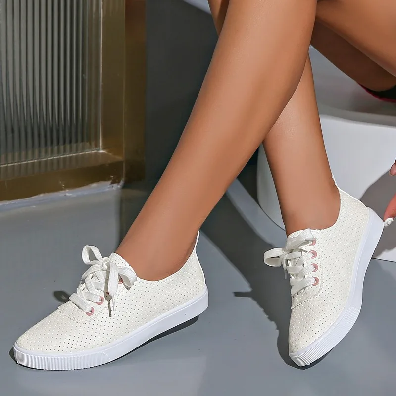 Zapatos blancos para mujer, zapatillas informales con cordones, cómodas y transpirables, para correr, talla 42, novedad de otoño, 2024