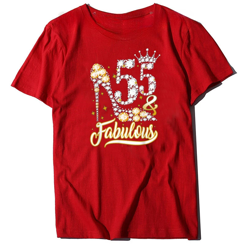 Graphic Tee Tops Gifts for Mom Mama Aesthetic Clothes 55 & Fabulous Queen 55 Years Old 55th Birthday Diamond Crown Shoes Shirt