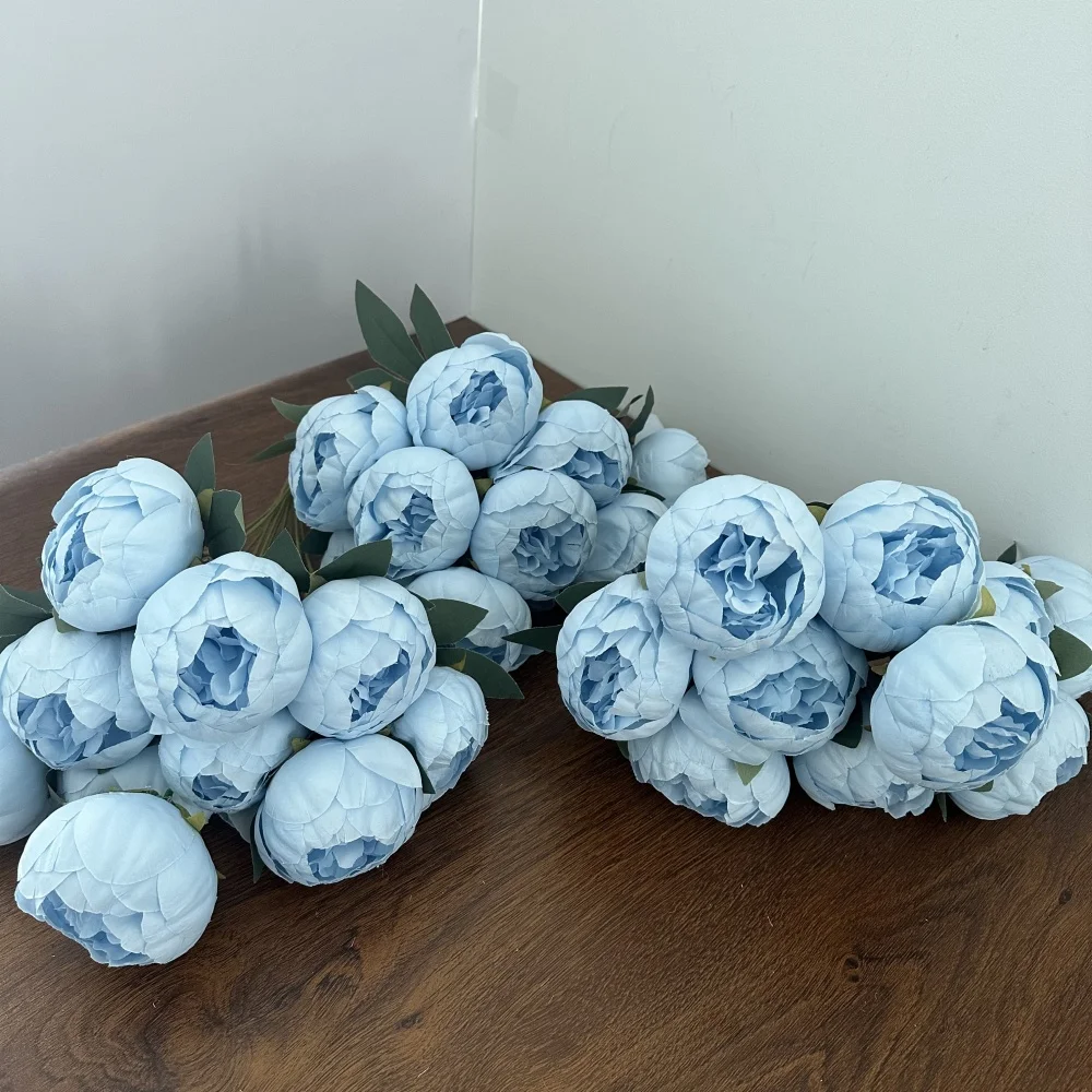 10 رؤساء باقة الفاوانيا الحريرية الأزرق زهرة اصطناعية الزفاف المنزل باقة الزفاف الفاوانيا وهمية لغرفة المعيشة المقوسة سطح المكتب ديكور #4