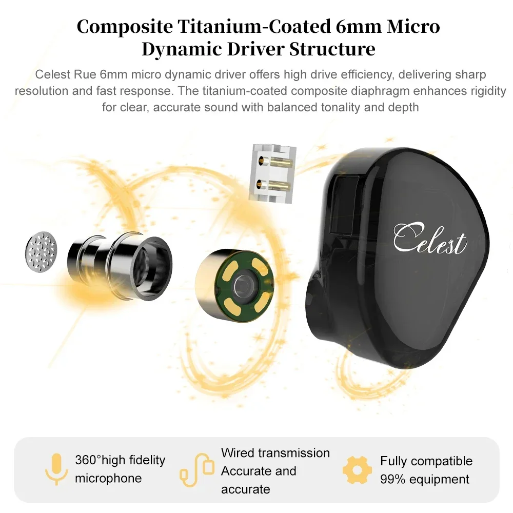 Kinera Celest Rue 1DD سماعات داخل الأذن مركب التيتانيوم الحجاب الحاجز 6 مللي متر مايكرو ديناميكي سائق HIFI سماعات أذن كابل للهدايا