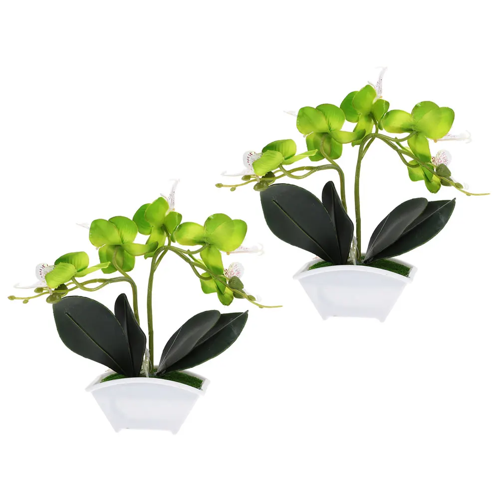 

2pcs White Simulation Phalaenopsis Artificial Flowers Decor Orchid Potted Plants Bonsai Lifelike Home Wedding Photography Prop