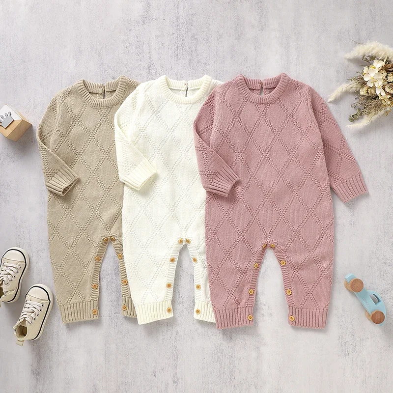 Boy Girl Solid Jumpsuits Playsuits Winter Infant Kids Overalls Clothes Baby Rompers Spring Autumn Solid Long Sleeve Knit Newborn