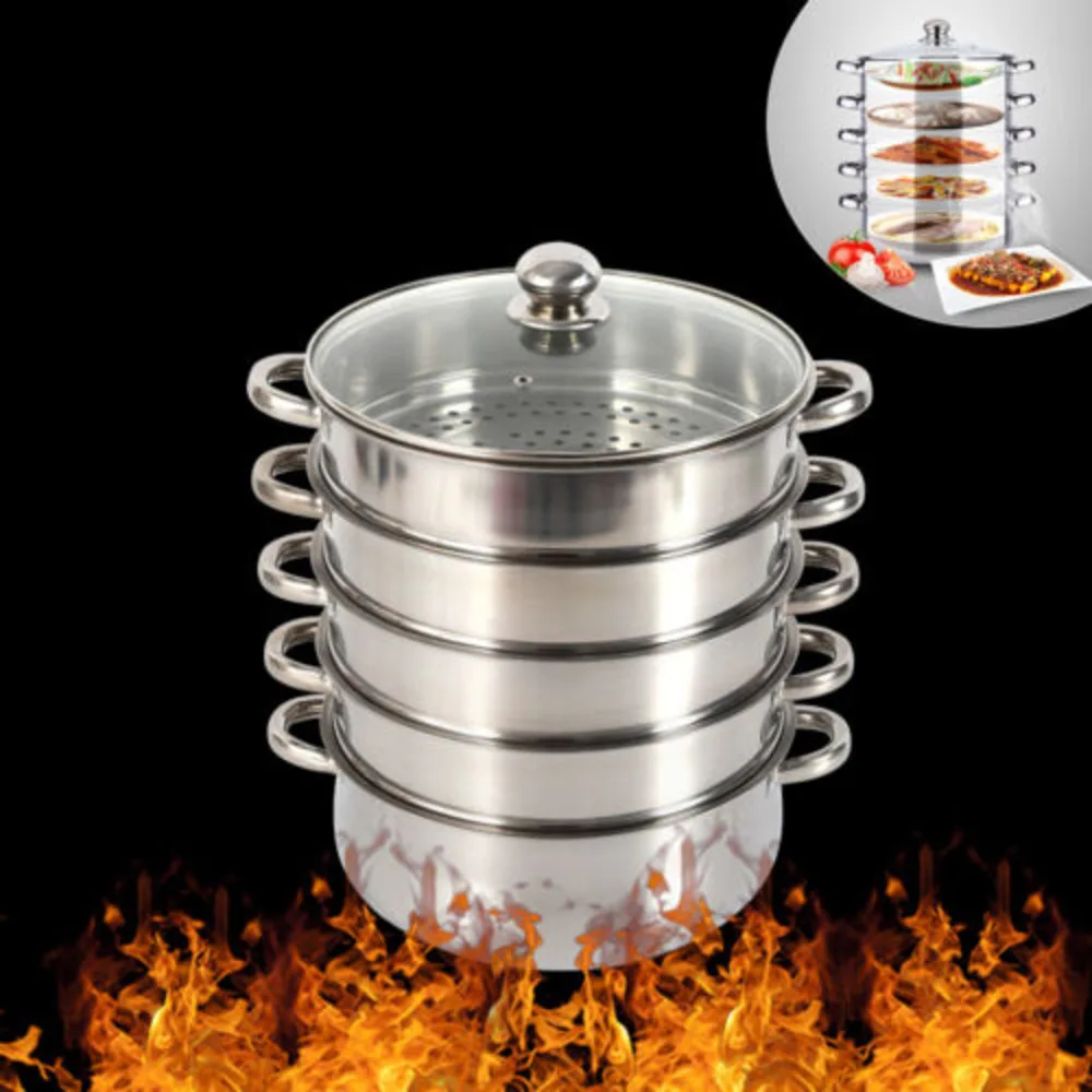 Bymaocar 5-Layer Stainless Steel Steamer Steam Cooker Kitchen Boilers Practical 28cm Diameter Cookware for Healthy & Nutrition