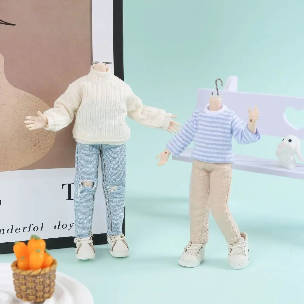 Diy handmake boneca listra topos bonito casual boneca camiseta 5 cores roupas ternos para 1/12 bonecas bjd/para 1/11 ob11 bonecas