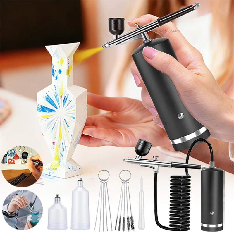 Airbrush with Compressor Paint Spray Gun Airbrush Painting Mini Spray Gun for Paint Modeling Crafts Airbrush Kit with Compressor