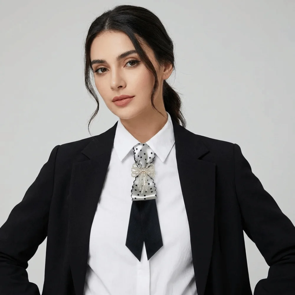 

Y2K Black Bow Tie Geometric Choker Long Necktie Collares JK Pre-tied Tie Women