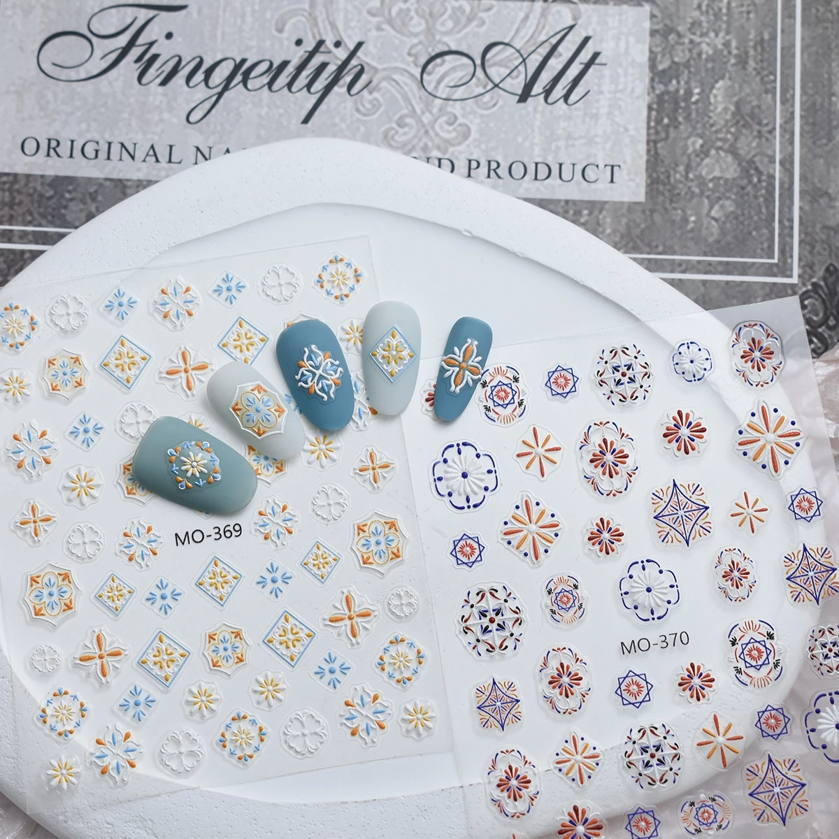 3/6 ورقة 5D تنقش الرجعية بلاط ملصقات الأظافر ، الملونة هندسية الأزهار مسمار ملصقات فنية مانيكير ، بوهو نمط مسمار الزينة