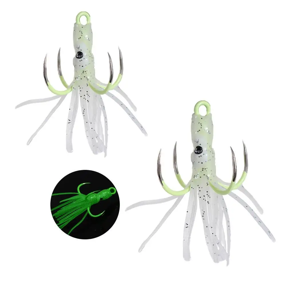 Fishing Tackle Glow in Dark Octopus Lures Luminous 4 Hooks Squid Skirts Bait Trolling Lures Jigs Fishing Lures Fishing Bait