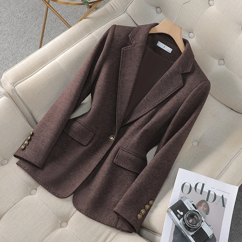 ZJYT Elegant Autumn Woolen Jackets for Women 2024 Korean Fashion One Button Blazers Mujer Office Casual Outerwears Winter Coats