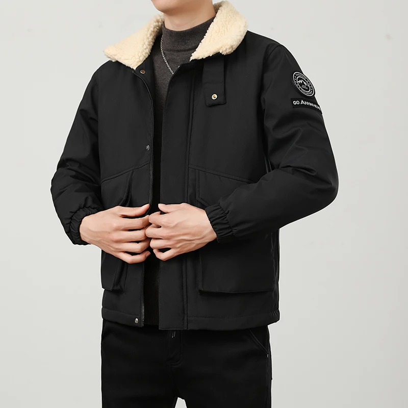 

Новый мужской пуховик на осень и зиму, утолщенный флисовый воротник, модный короткий пуховик, хлопковая мужская куртка с воротником-стойкой
