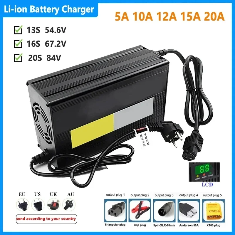 54.6V 67.2V 84V Smart Lithium Battery Fast Charge for 13S 16S 20S 5A 8A 10A 12A 15A 20A High-power  Charging With LED Display