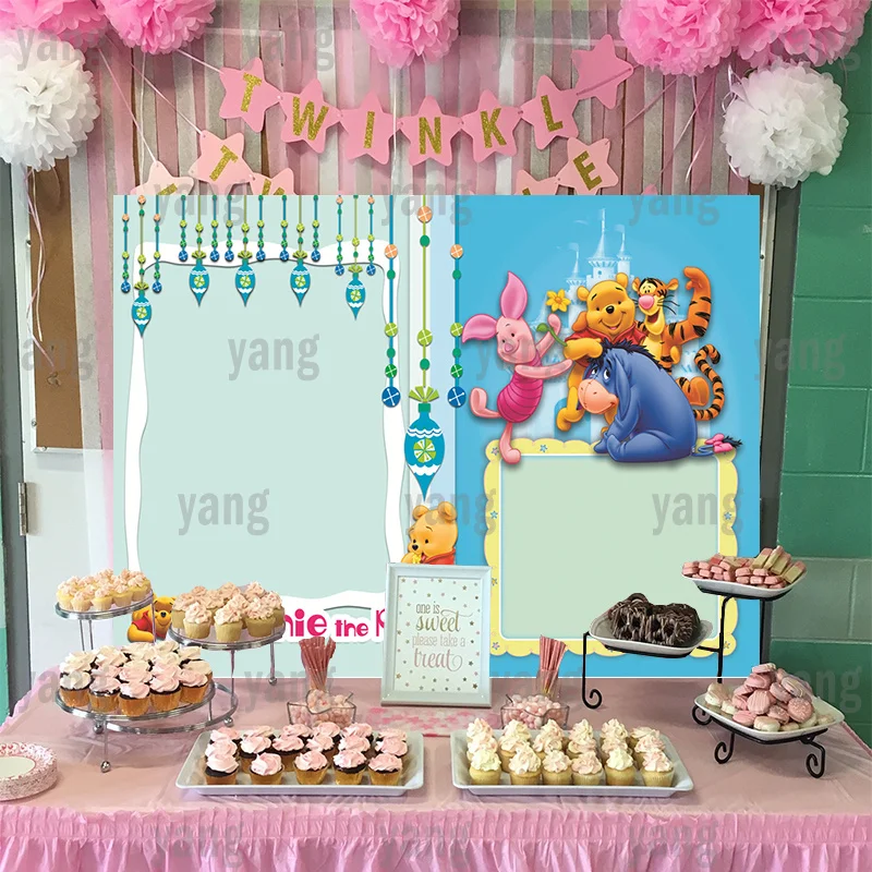 Cartoon Decoration Winnie Bear Tigger Piglet Eeyore Backdrop Custom Hula Hoop Baby Party Disney Happy Birthday Background Banner