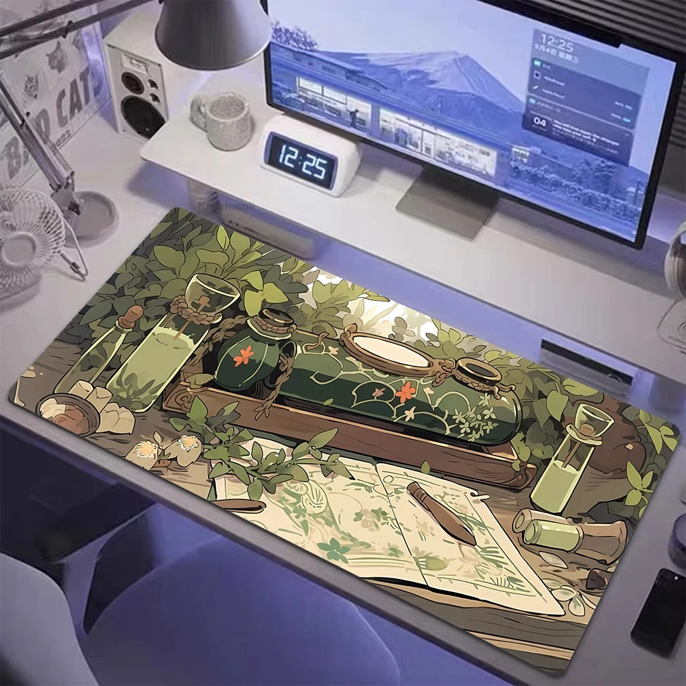 Gaming Green Plant MousePad Computer Laptop Gamer Kawaii Cute Mouse Mat Large Anime Mouse Pad 900x400 Keyboard Pads Desk Mat