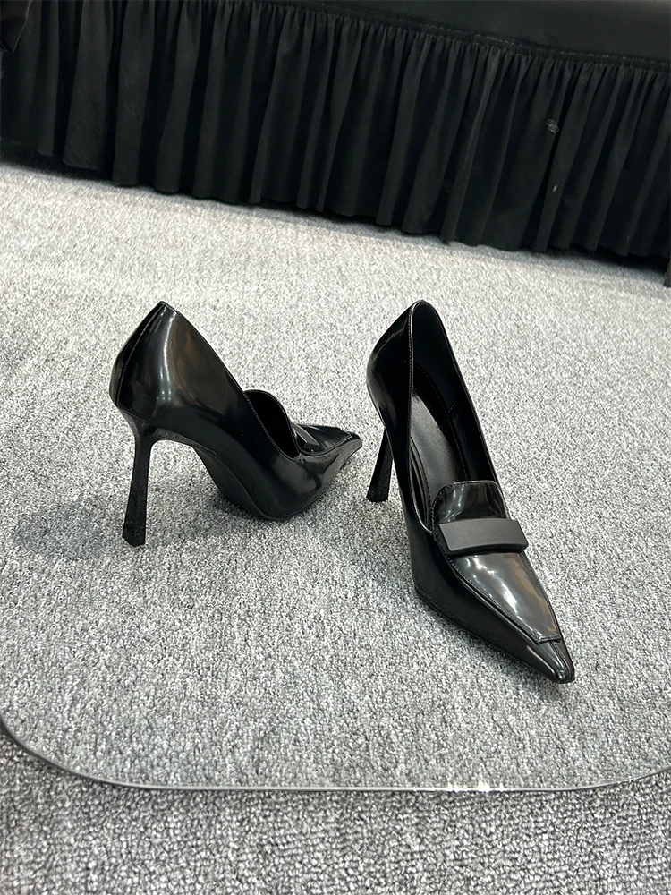 Czarne Szpilki Damskie z Ostrym Noskiem, Eleganckie Czółenka, Sandały, Wsuwane, Modne, Zapatos Mujer
