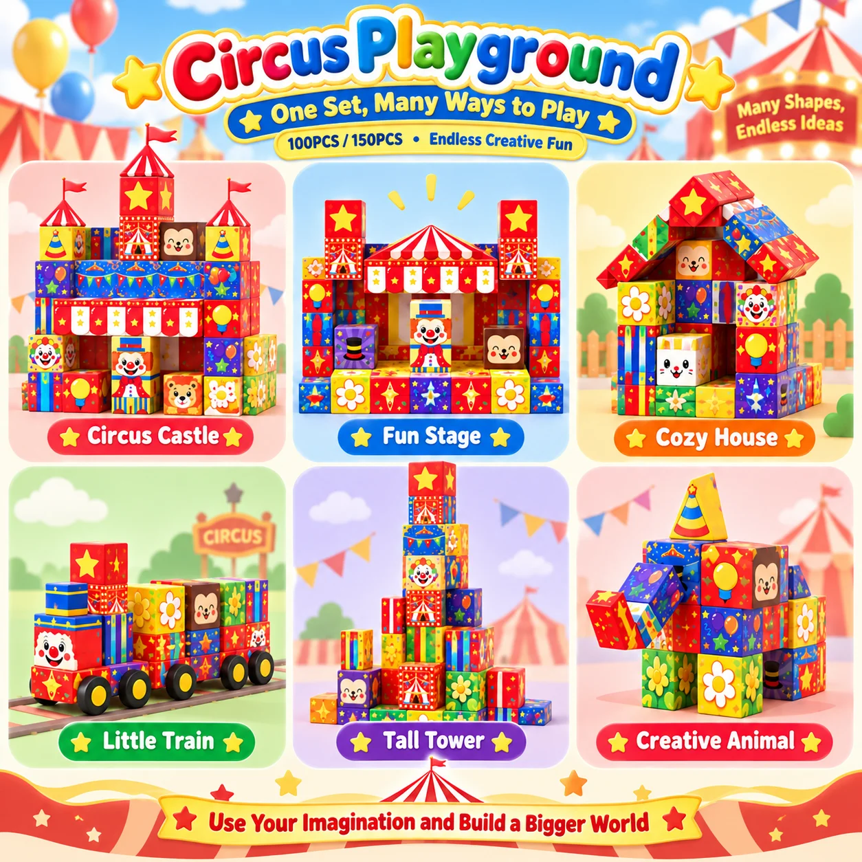 Clown Wonderland Magnetic Building Blocks Circus Birthday Gift for Children STEM Montessori Sensory Magnet Cubes for Kids Toy view 5