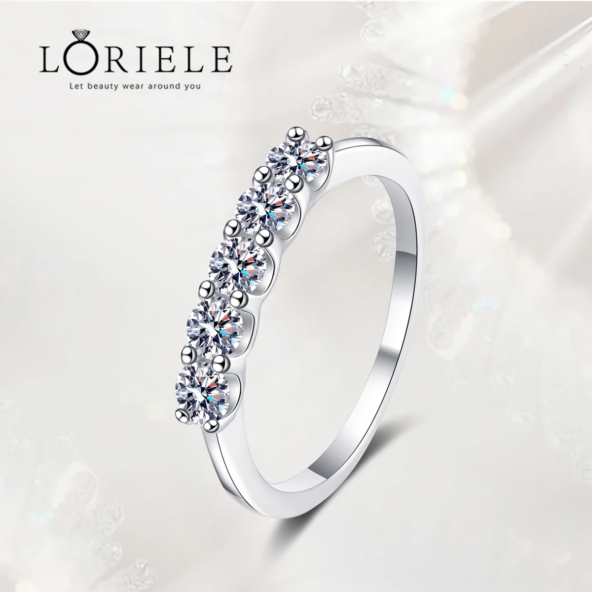 

LORIELE 3MM Sterling Silver 0.5CT Moissanite Half Eternity Wedding Band Ring For 5 Stone Round Brilliant Cut Engagement Ring Set