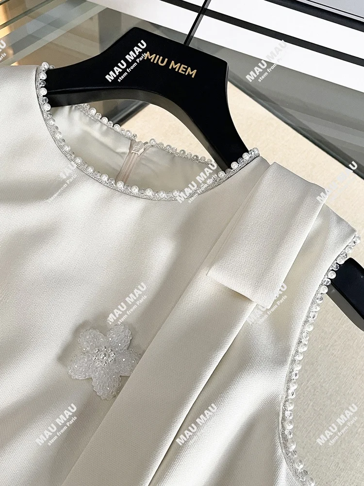 

Summer 2025 High-End Women's Knot Beaded Flower Vest Dr Ele Commute Sle Mid-Length A-Line Skirt Dr