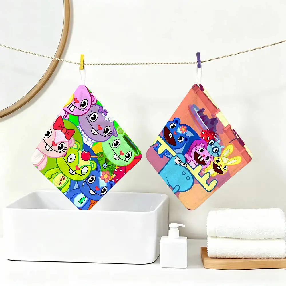 H-Happy Tree Friends Polyester Cotton Hanging Kitchen Towel, Absorbent Hand Wiping Cloth for Daily Cleaning Drying