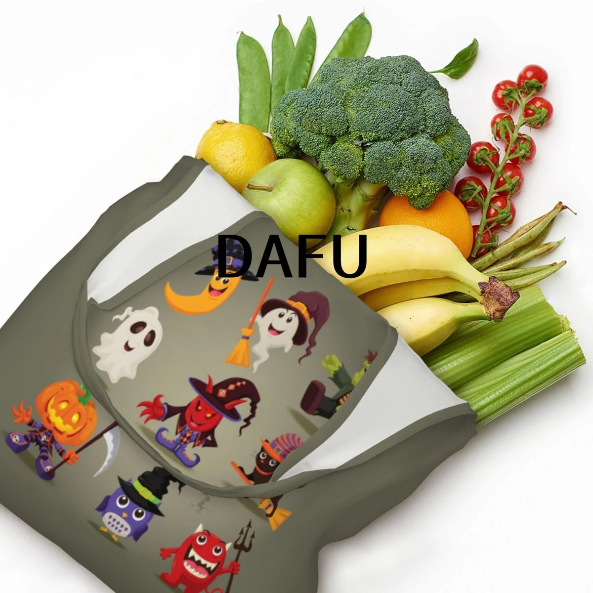 Funny Halloween Print Cotton Tote Bag - Casual Commuter Shoulder Bag for Work Grocery Shopping Trick or Treat