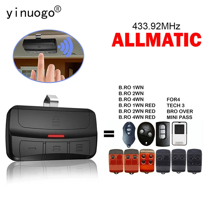 Compatible ALLMATIC B.RO 1WN 2WN 4WN RED FOR4 TECH 3 BRO OVER MINI PASS Garage Door Remote Control Duplicator Gate Opener 433MHz