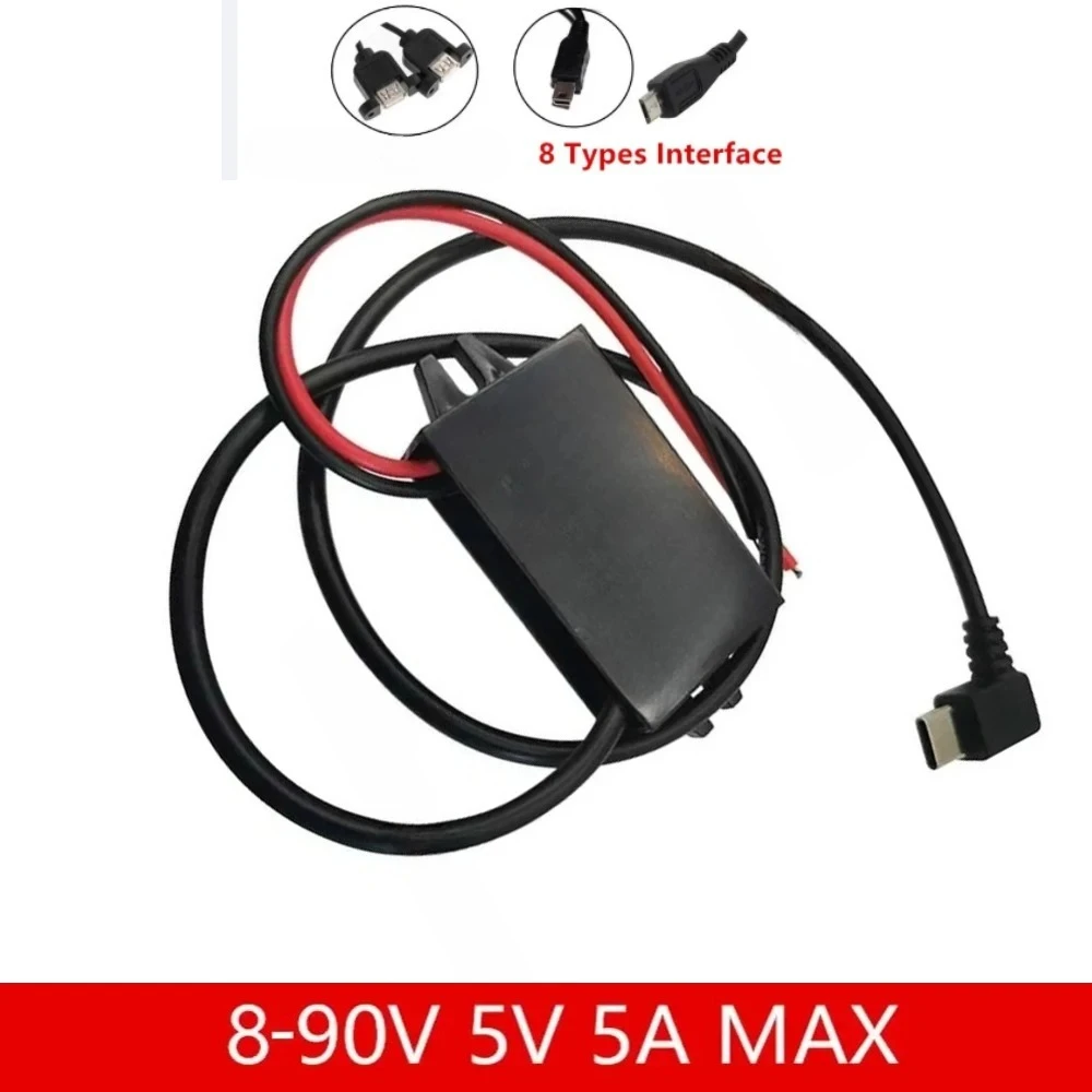 8-90V 12V 24V 48V 60V 72V 90V to 5V 5A 25W Step Down Converter Type-C USB Micro Buck Power Supply Mobile Phone Charging
