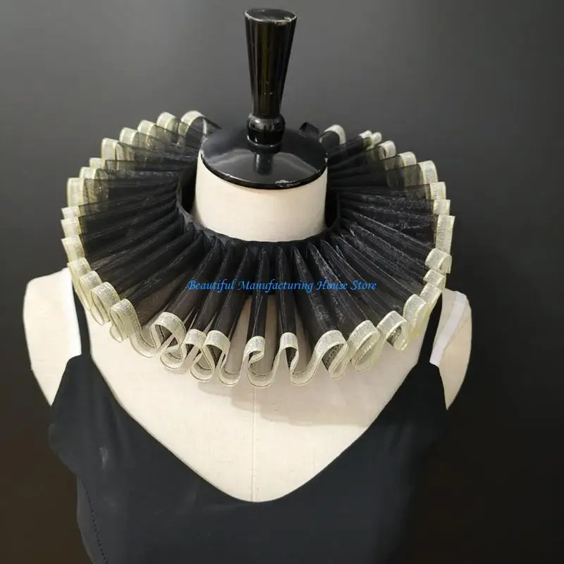 E56A Victorian Detachable Ruffle Neckpiece False Collar Neck Ruff For Cosplay Halloween Costumes Renaissances Event