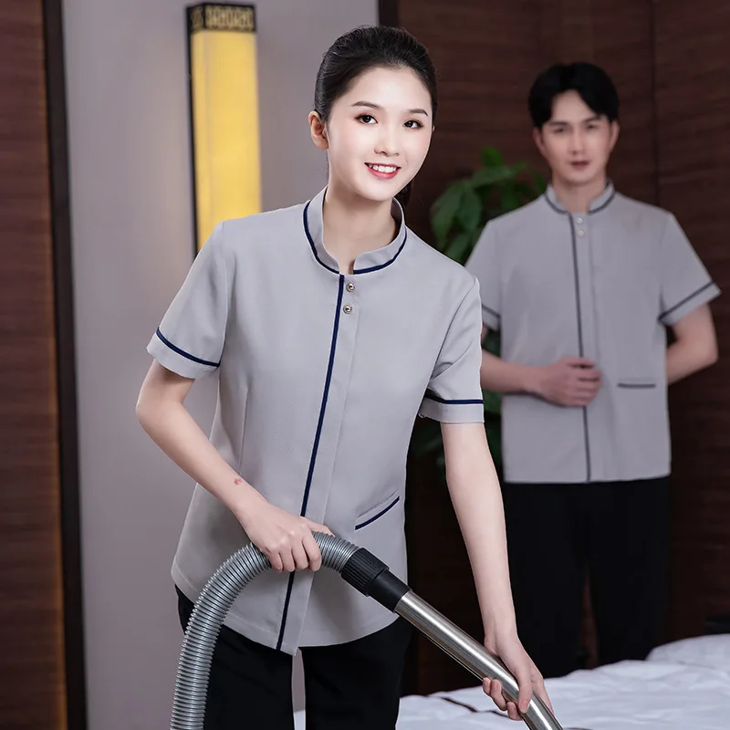 Summer Cleaning Uniforms for Men and Women, Hotel Room Cleaning Staff Short Sleeve, Shopping Mall Property Housekeeping Cleaning