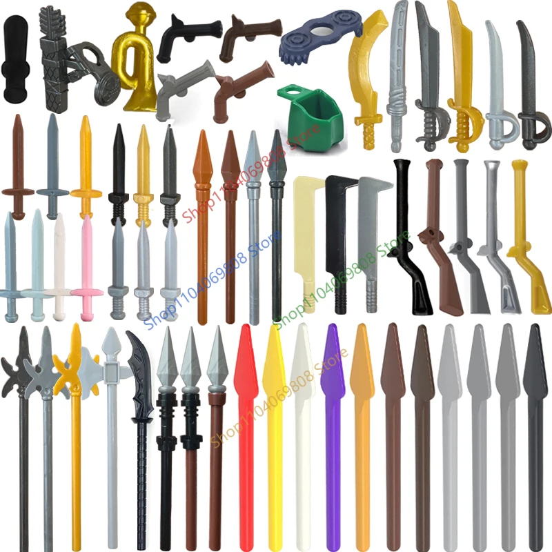 Accessoires de soldat militaire médiéval, bloc de construction, chevalier, lance, épée, flèche, arbalètes, hache, mousqueton, Mini modèle en brique, jouet cadeau N10