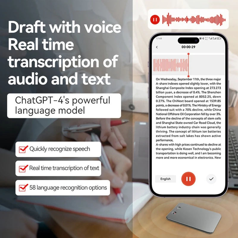 AI Chatgpt-4O Intelligent Voice Recorder 64GB 59 Language Translation Device AI-Powered Voice Recorder Audio Dictaphone