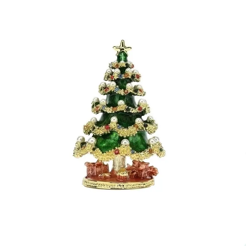 

Enamel Craft Gift Creative Christmas Small Ornaments with Diamond Christmas Tree Jewelry Box Snowman Santa Claus Decoration