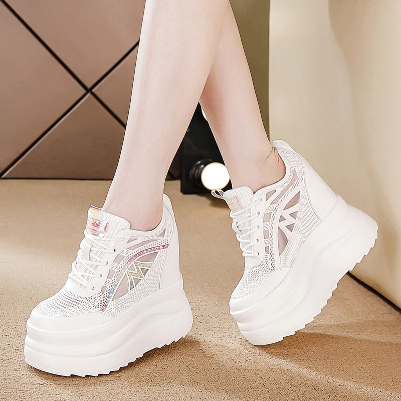 

Increase 13CM Spring and Summer Women's Shoes New Thick-soled Inner Heightening White Shoes Women's Fashion Breathable Mesh Shoe